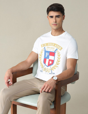 U.S. POLO ASSN. Printed, Typography Men Round Neck White T-Shirt