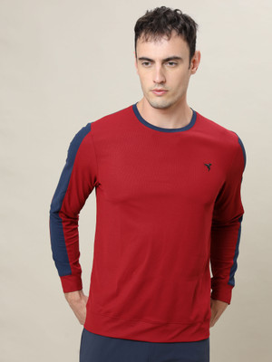TECHNOSPORT Colorblock Men Round Neck Red T-Shirt