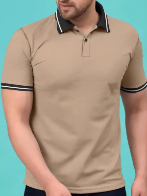 Jump Cuts Solid Men Polo Neck Black, Brown T-Shirt