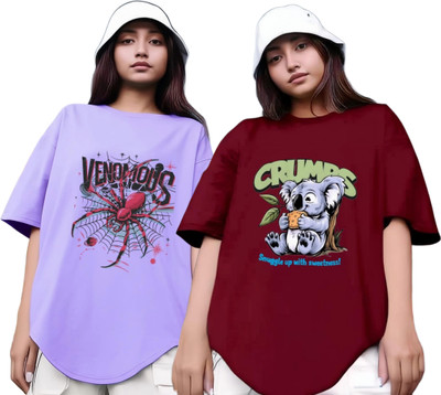 R S Fashion Printed Women Round Neck Purple, Maroon T-Shirt