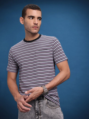 Roadster Striped Men Round Neck Multicolor T-Shirt