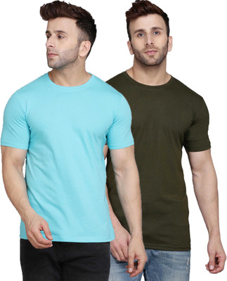 TEEFOX Solid Men Round Neck Blue, Green T-Shirt
