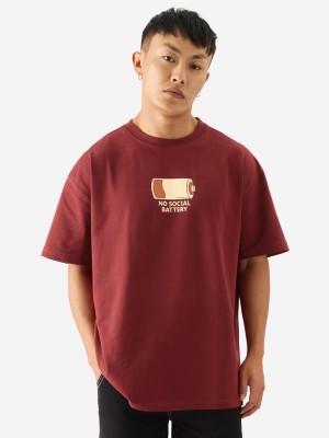 The Souled Store Graphic Print Men Round Neck Maroon T-Shirt