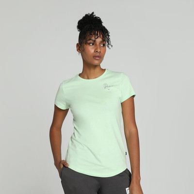 PUMA Solid Women Round Neck Green T-Shirt