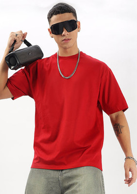 ALONE EAGLE Solid Men Round Neck Red T-Shirt