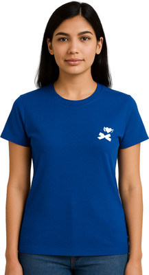 Buddy Collection Printed, Solid Women Round Neck Dark Blue T-Shirt