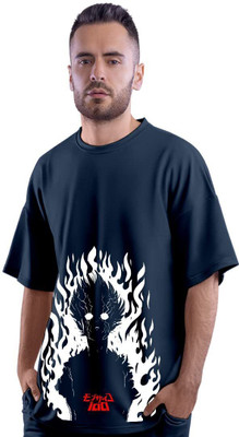 DUDEME Printed, Typography Men Round Neck Navy Blue T-Shirt