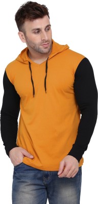 GEUM Solid Men Hooded Neck Gold, Black T-Shirt