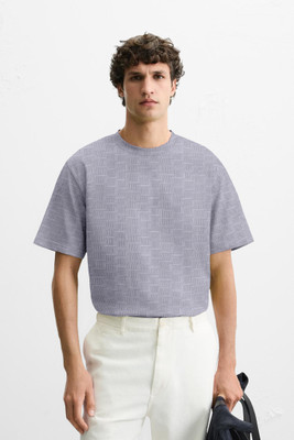 EXILION Self Design Men Round Neck Grey T-Shirt