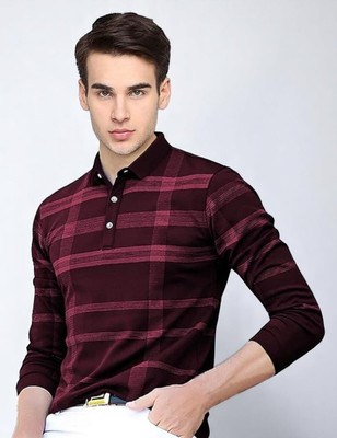 FASHIUM Printed Men Polo Neck Maroon T-Shirt