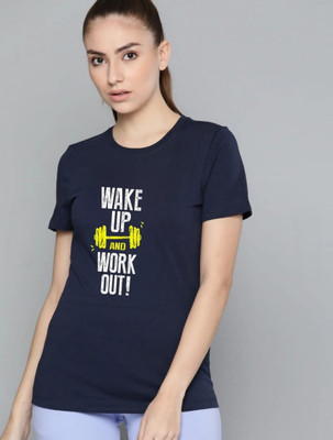 SPOWEARY Typography Women Round Neck Navy Blue T-Shirt