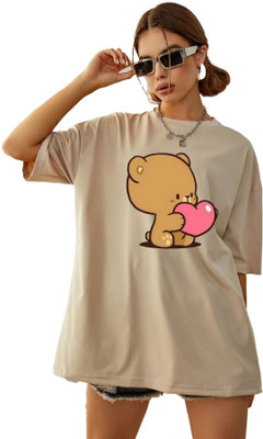 BELTLY Graphic Print Women Round Neck Beige T-Shirt