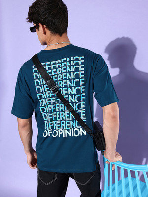 DIFFERENCE OF OPINION Typography Men Round Neck Blue T-Shirt