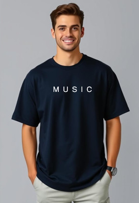 UrGear Typography Men Round Neck Navy Blue T-Shirt