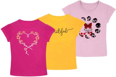 LOVO Printed Women Round Neck Pink, Yellow, Purple T-Shirt