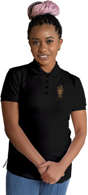 Fighterhero Printed Women Polo Neck Black T-Shirt