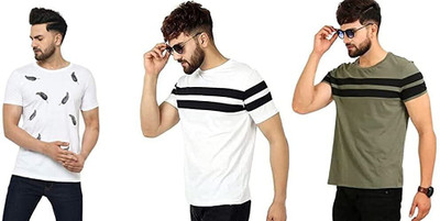 ATTITUDE START OF FASHION Printed Men Round Neck Green, White T-Shirt