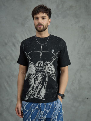 FUGAZEE Printed Men Round Neck Black T-Shirt