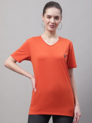 VIMAL JONNEY Self Design Women Round Neck Orange T-Shirt