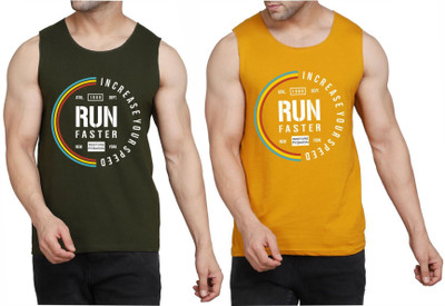 WOOSTRO Printed Men Scoop Neck Dark Green, Brown T-Shirt