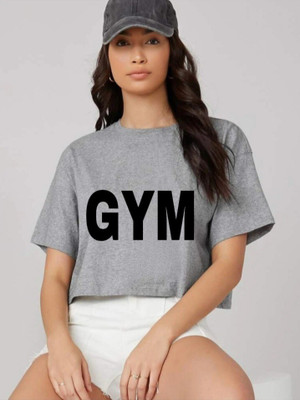 SPOWEARY Typography Women Round Neck Grey T-Shirt