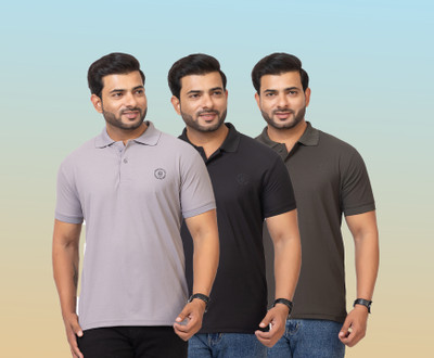 Sports Glamour Solid Men Polo Neck Grey, Black T-Shirt