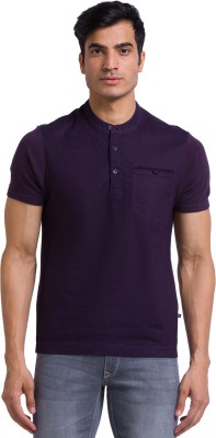 PARX Solid Men Henley Neck Purple T-Shirt