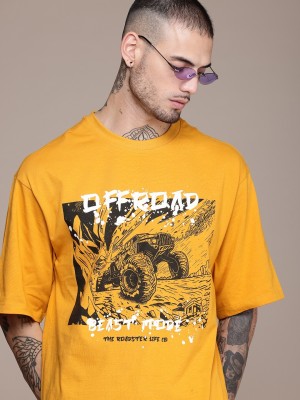 Roadster Printed Men Round Neck Yellow T-Shirt