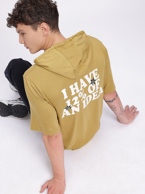 Glitchez Printed Men Hooded Neck Brown T-Shirt