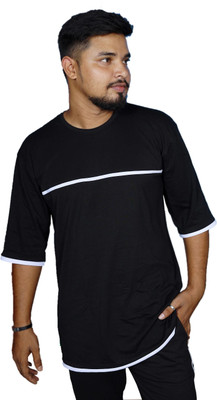 Ajworld Solid Men Round Neck Black T-Shirt
