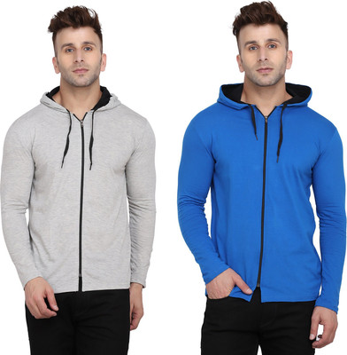 Lawful Casual Solid Men Hooded Neck Silver, Blue T-Shirt