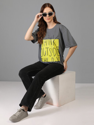 ETC Solid Women Round Neck Grey T-Shirt