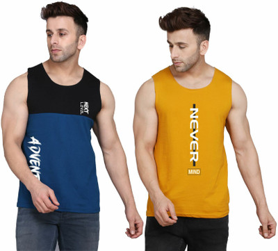 MINISTRY OF FRIENDS Colorblock, Printed Men Round Neck Black, Dark Blue, Yellow T-Shirt