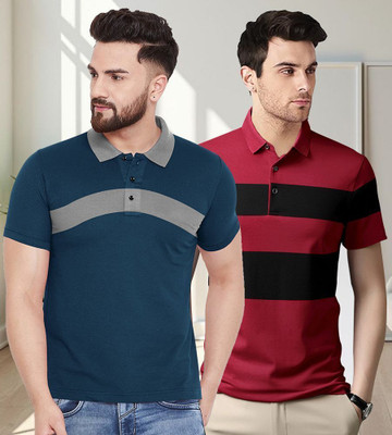 GARBLY Colorblock Men Polo Neck Black T-Shirt