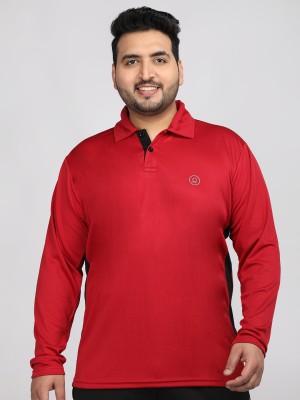 CHKOKKO Solid Men Polo Neck Maroon T-Shirt