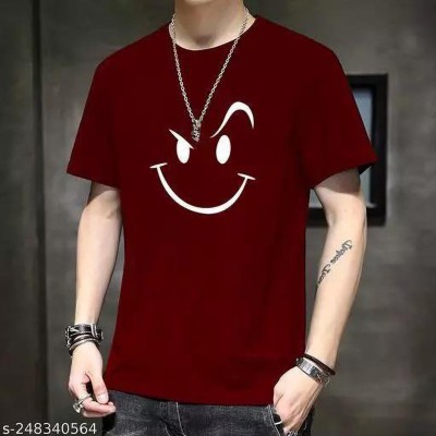 Madhav Creation Printed Men Round Neck Maroon T-Shirt