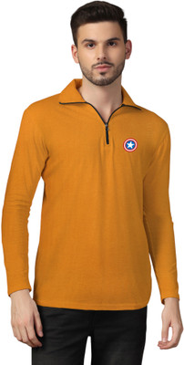 GEUM Solid Men Polo Neck Gold T-Shirt