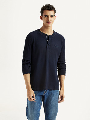 LEVI'S Solid Men Henley Neck Blue T-Shirt