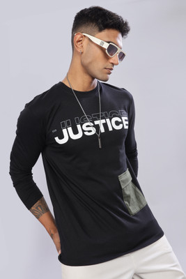 LEWEL Printed Men Round Neck Black T-Shirt