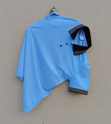 foziq Solid, Geometric Print Men Polo Neck Light Blue T-Shirt