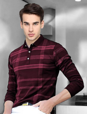 Autna Checkered Men Polo Neck Maroon T-Shirt