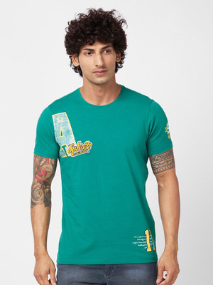 Spykar Printed Men Round Neck Green T-Shirt