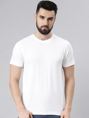 MH MOGHAHILLS Solid Men Round Neck White T-Shirt