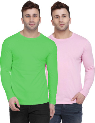 Kroptee Solid Men Round Neck Green, Pink T-Shirt