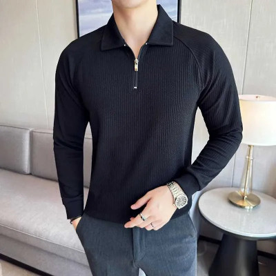 KEX Self Design Men Polo Neck Black T-Shirt