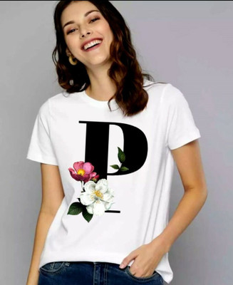 GP GARMENTS Printed Women Round Neck White T-Shirt