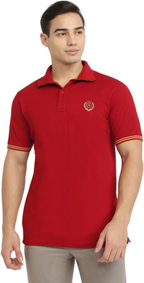 Raymond Solid Men Polo Neck Maroon T-Shirt