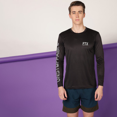 FTX Typography Men Round Neck Black T-Shirt