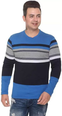 BLACK BLINK Striped Men Round Neck Multicolor T-Shirt
