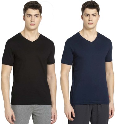 JOCKEY Solid Men V Neck Black, Dark Blue T-Shirt